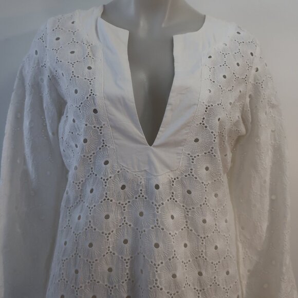 NWT Womens Vix White Solid Eyelet Lace V-Neck Swim Cover-Up Tunic Dress M - Picture 5 of 11